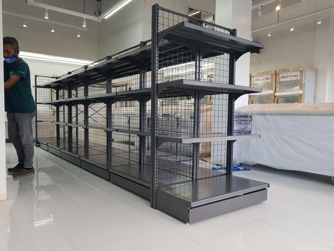 gondola gray shelves standee metal racks, Furniture & Home Living ...