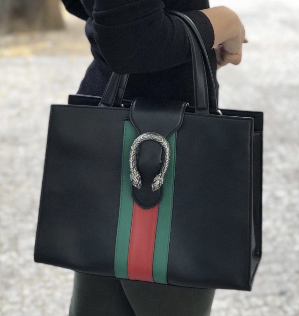 Gucci Dionysus 2019 Web Stripe Wallet On A Chain Black Leather