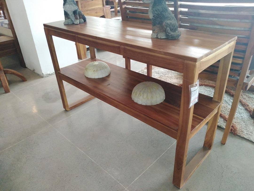 Handcrafted Solid Teak Wood Hotel Console Table with Shelf Furniture