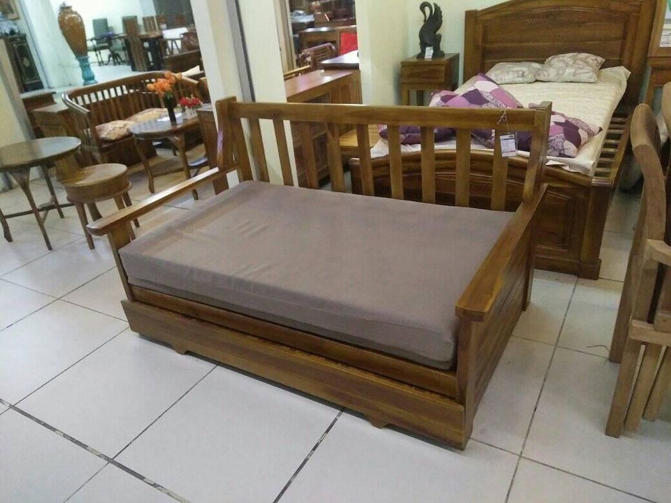 Handcrafted Solid Teak Wood Sofa Bed Furniture, Furniture & Home Living, Furniture, Bed Frames