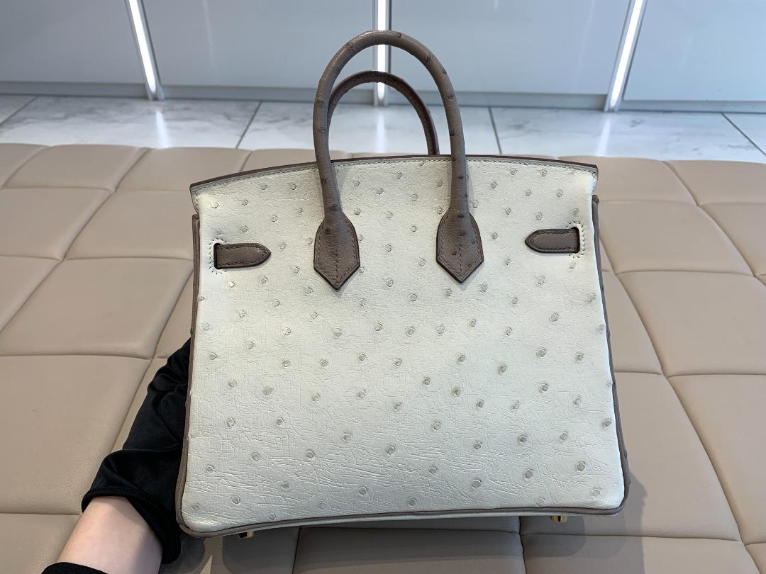 HERMÈS Ostrich Birkin 25 handbag in Nata with Palladium hardware
