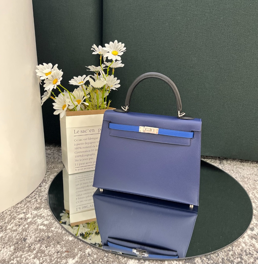 Hermes BNIB Kelly 25 Blue France Swift