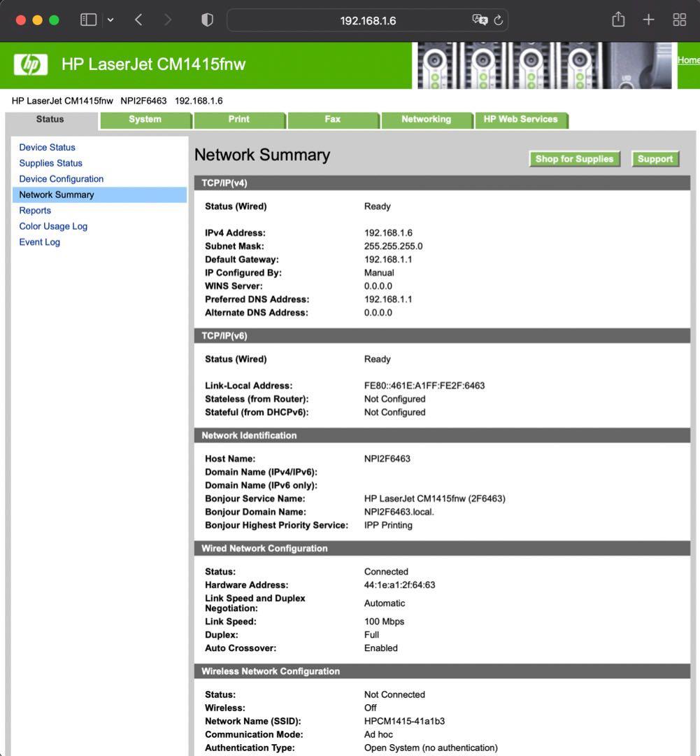 HP Laserjet Pro CM1415fnw Color MFP Laser printer with almost new