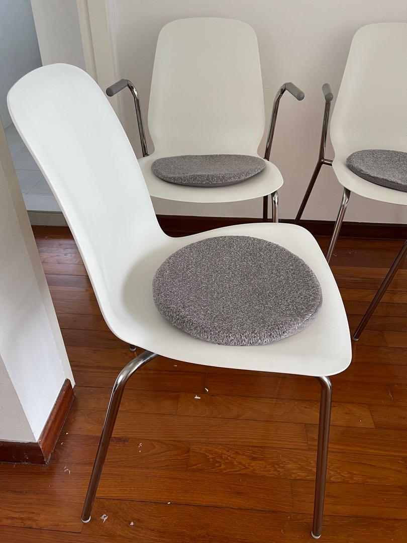 4 Ikea dining chairs (white plastic with chrome legs), Furniture & Home