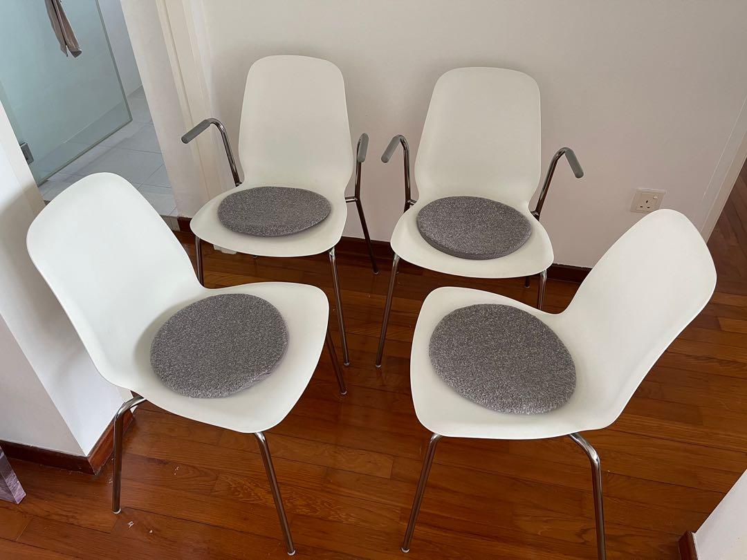 4 Ikea dining chairs (white plastic with chrome legs), Furniture & Home
