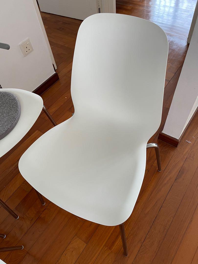 4 Ikea dining chairs (white plastic with chrome legs), Furniture & Home
