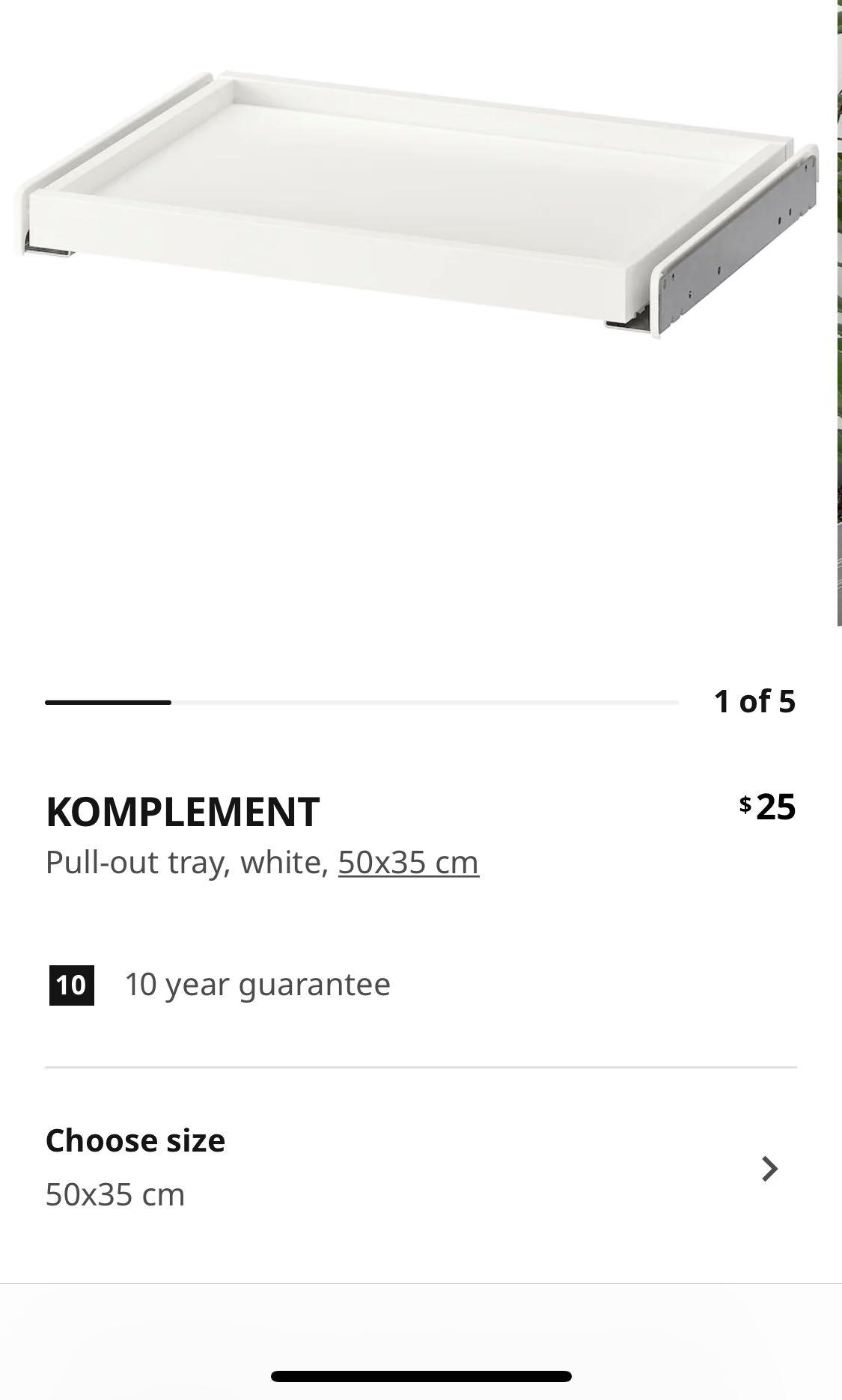 IKEA Komplement Pullout tray, white, 50x35 cm, Furniture & Home Living