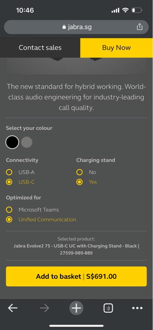 Jabra Evolve2 75 USBC UC with Charging Stand Black, Audio, Headphones & Headsets on Carousell