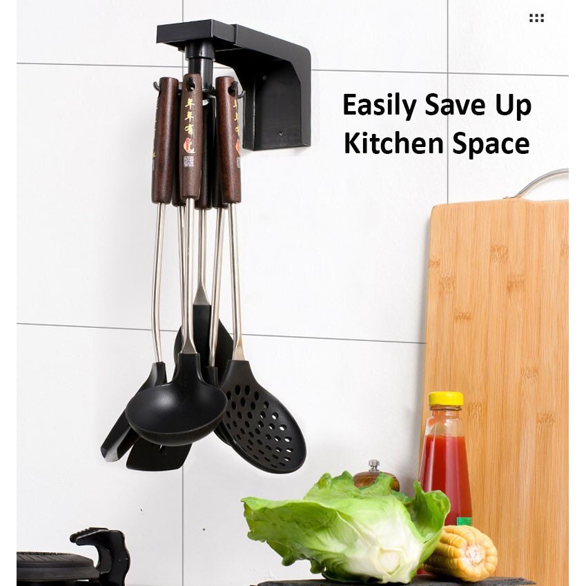 Kitchen Wall Rack LIVIVO 5 Hook Pots And Pans Hanging Rail Rack - (Grey/50 Cm Kitchen Rail With Hooks
