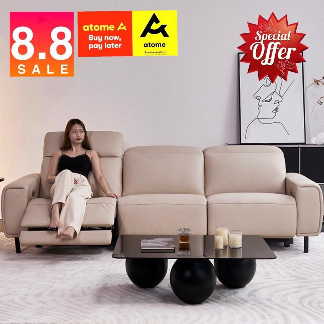 Italo blue leather hotsell reclining sofa