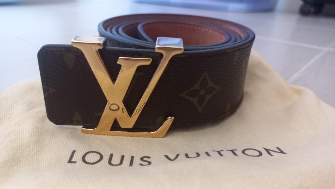 LOUIS VUITTON Authentic belt with box golden tone buckle leather