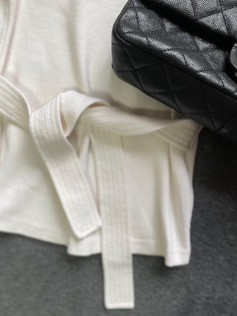 Massimo Dutti White Tie Belt Round Neck Top Women s Fashion Tops