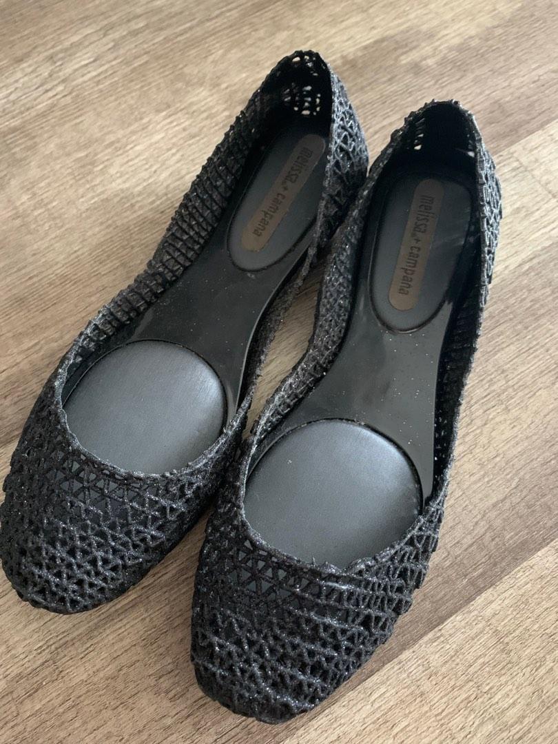 Melissa Campana Black Glitter Women s Fashion Footwear Flats