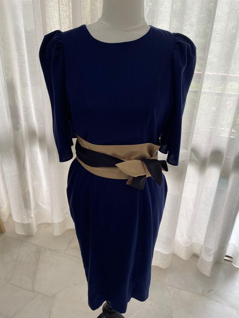 Blue dress hotsell with gold belt