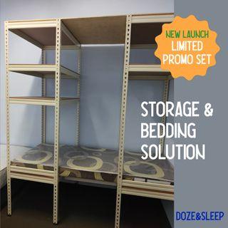 Practical Storage Bed Rack including Customized Size Mattress for Small Spaces - Store Room Boltless Rack with Custom Made Mattress - Helper Room Customised Size Mattress- Bomb Shelter Shelving
