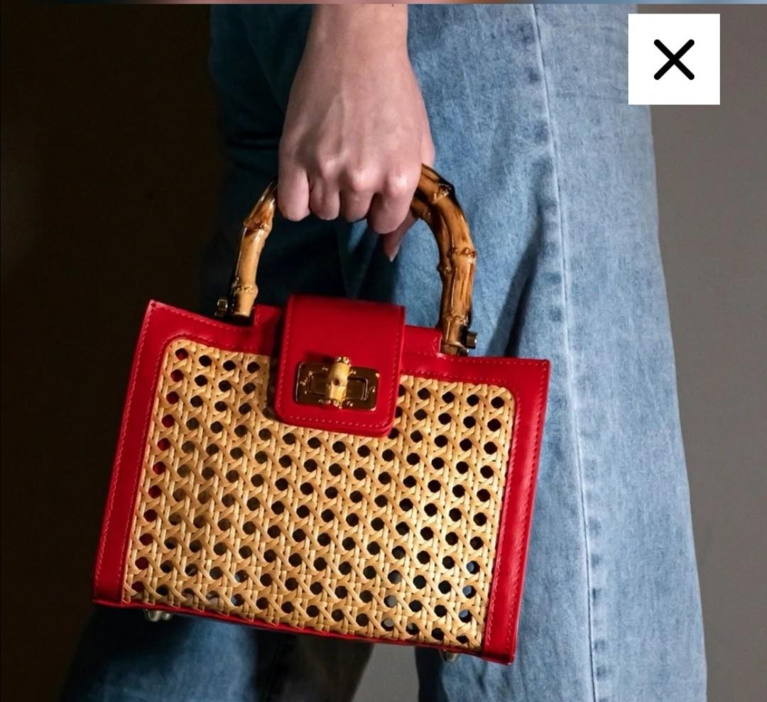 Scarlet Red Rattan Woven Bag