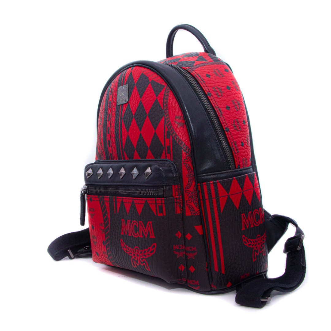 Red and black mcm backpack hot sale