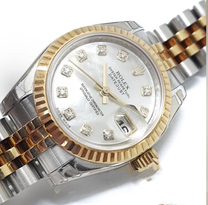 Rolex Datejust Ladies Half Gold 79174 Mother of Pearl Diamond Dial
