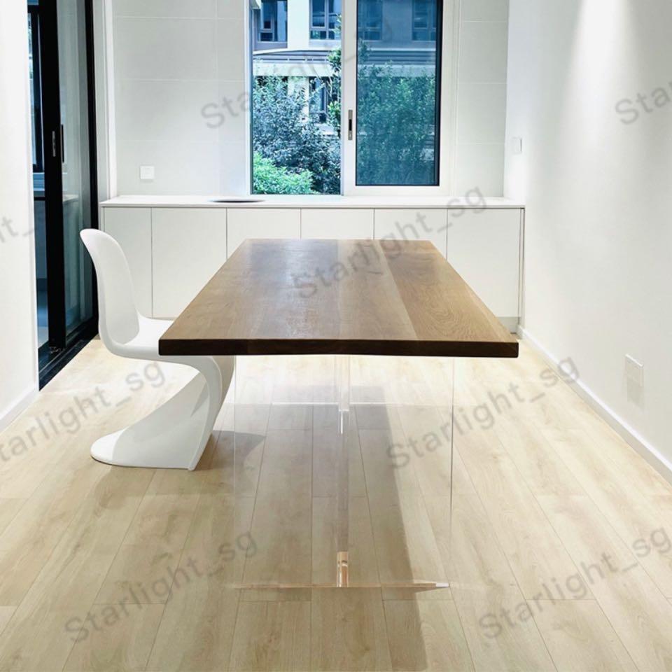 Solid Wood Table Floating Acrylic Dining Transparent Table Study Table ...