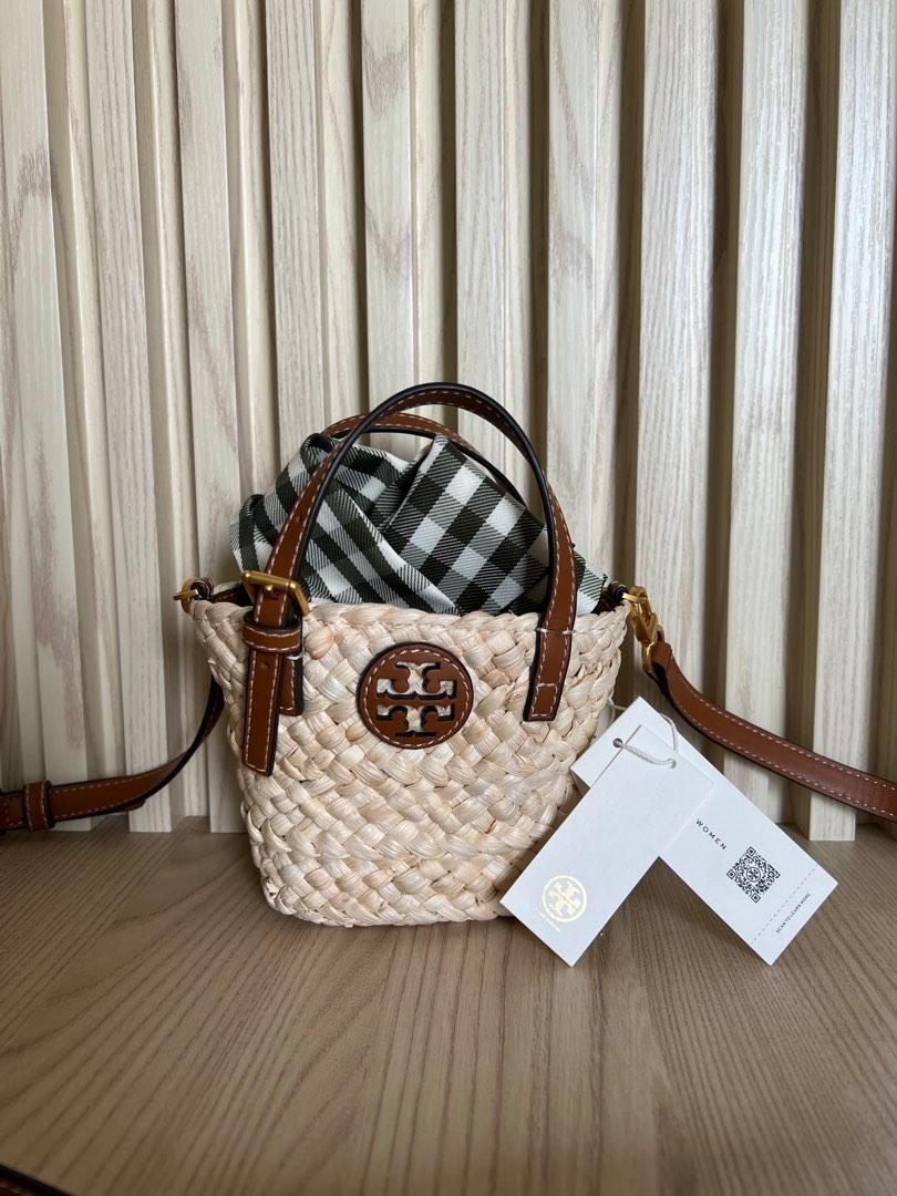 NWT Rare Tory Burch Miller Straw Leather Crossbody Bag In Green