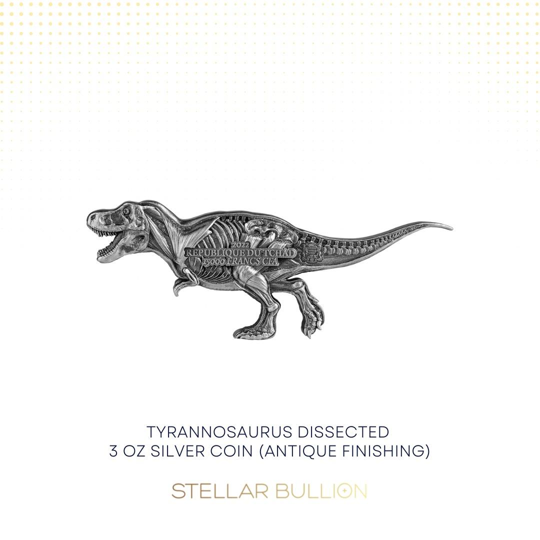 TYRANNOSAURUS DISSECTED 3 OZ COLLECTIBLE SILVER COIN (ANTIQUE FINISHING ...