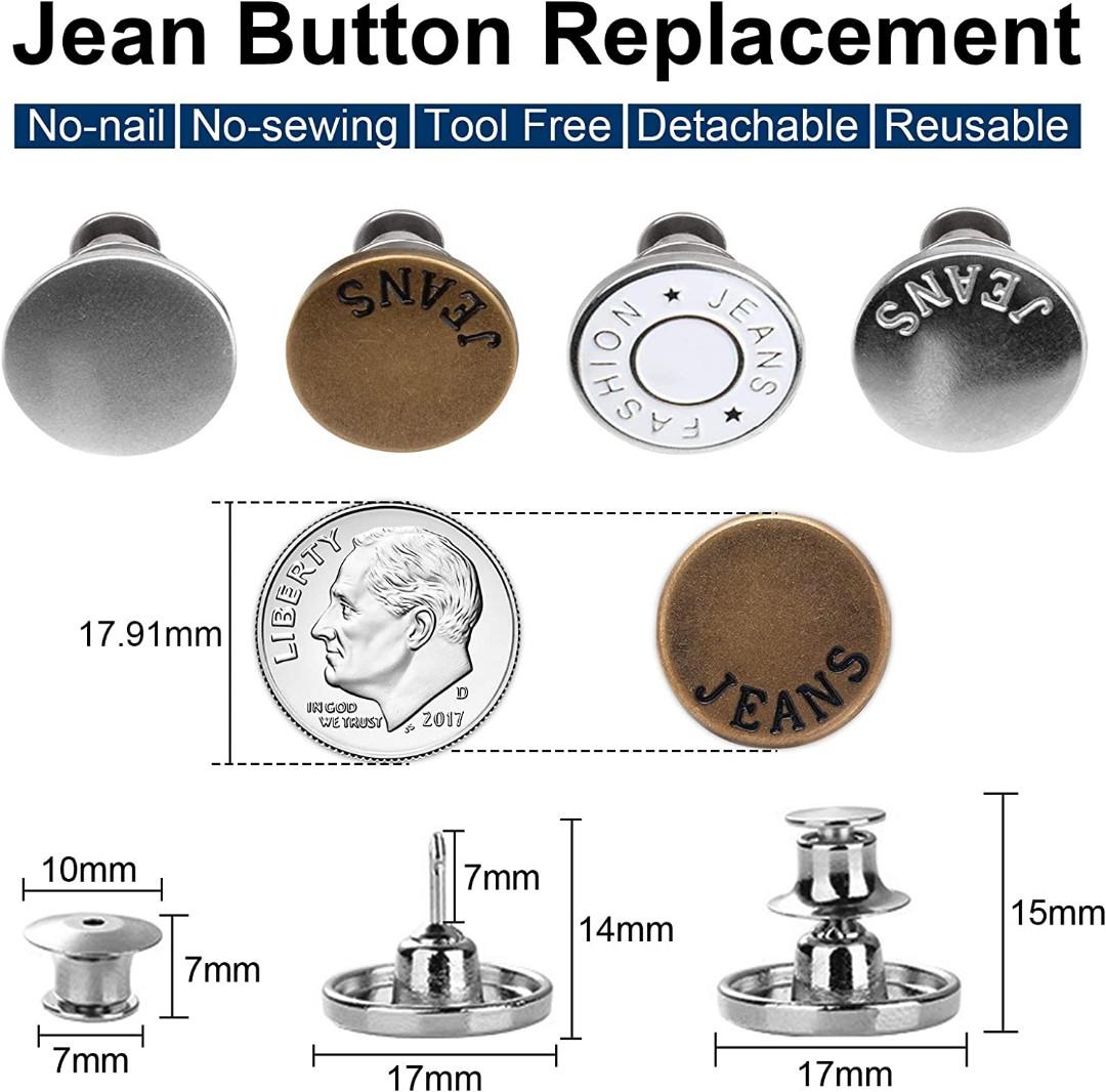 12 Sets Button Pins for Loose Jeans Pants, No Sew and No Tools Perfect Fit  Jean Button Tightener Replacement Adjustable Reusable Metal Clips Snap  Tack, Instant Reduce Too Big Pants Waist