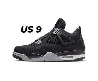 US9 Air Jordan 4 Black and Light Steel Black Canvas