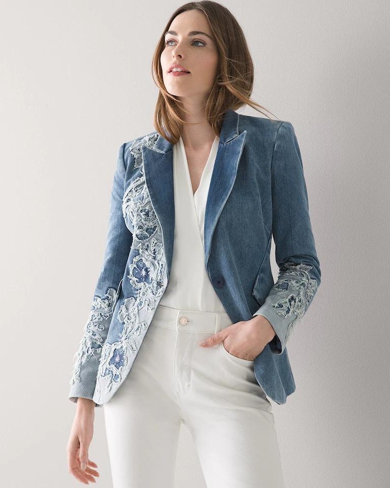 White House Black Market Denim Blazer Jacket US Sizs XS or Size 0