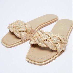 Zara cream brownish braided sandal slippers size 37 Women s