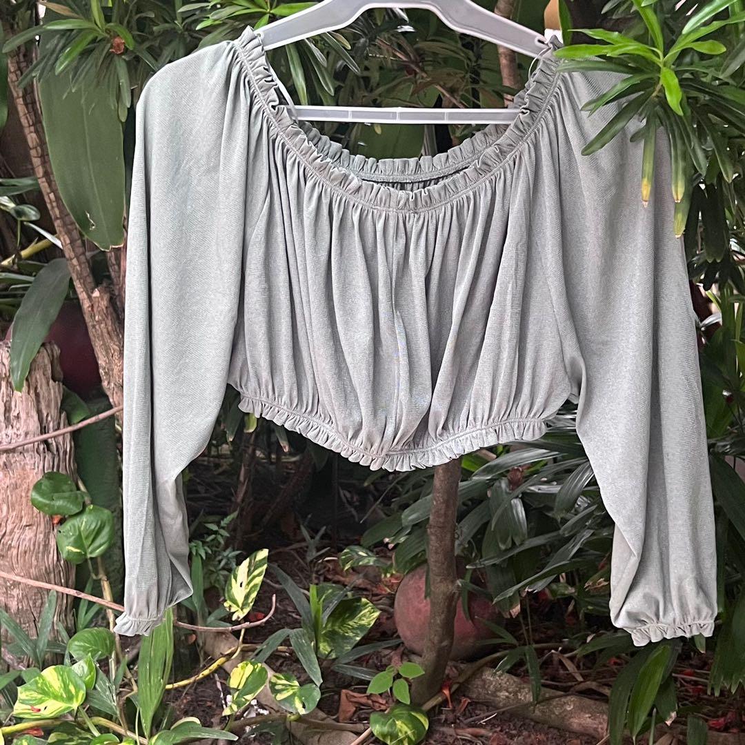 Zara Sage Green Off Shoulder Crop Top, Women's Fashion, Tops, Others