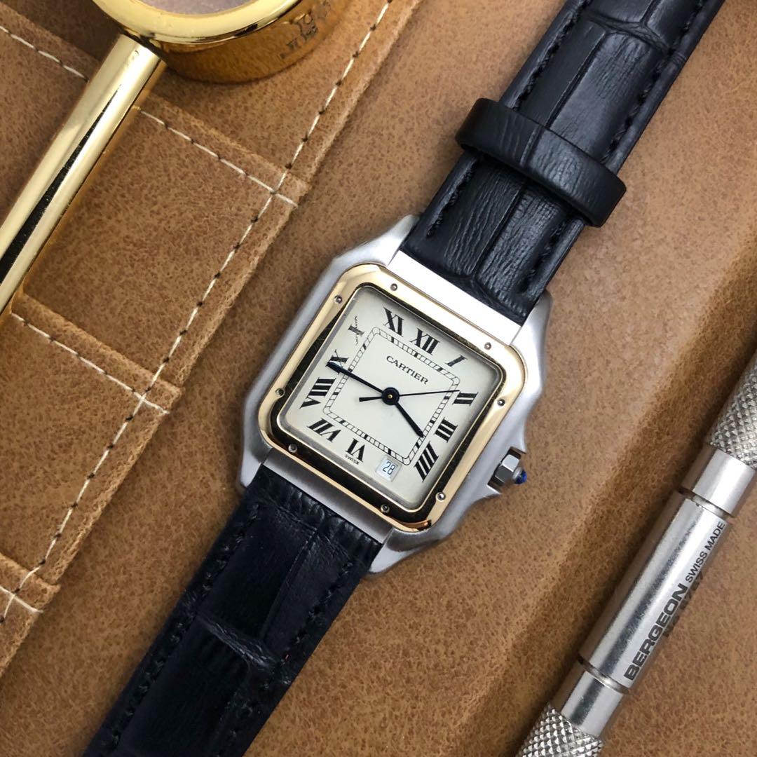 SOLD 27mm Cartier Panthere Mid Size S G on Leather Stap Tang Buckle