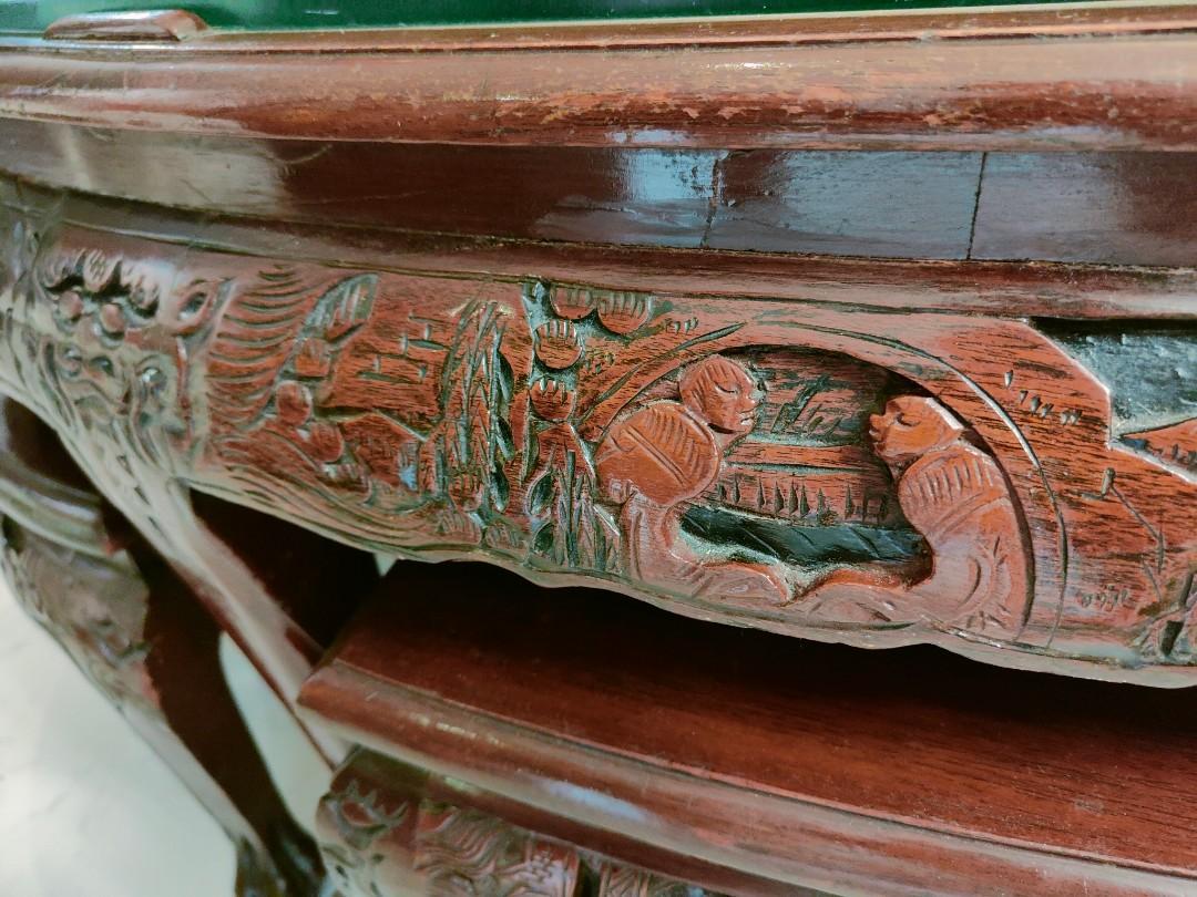 ANTIQUE Chinese Teak Wood Table Set with carvings, Furniture & Home