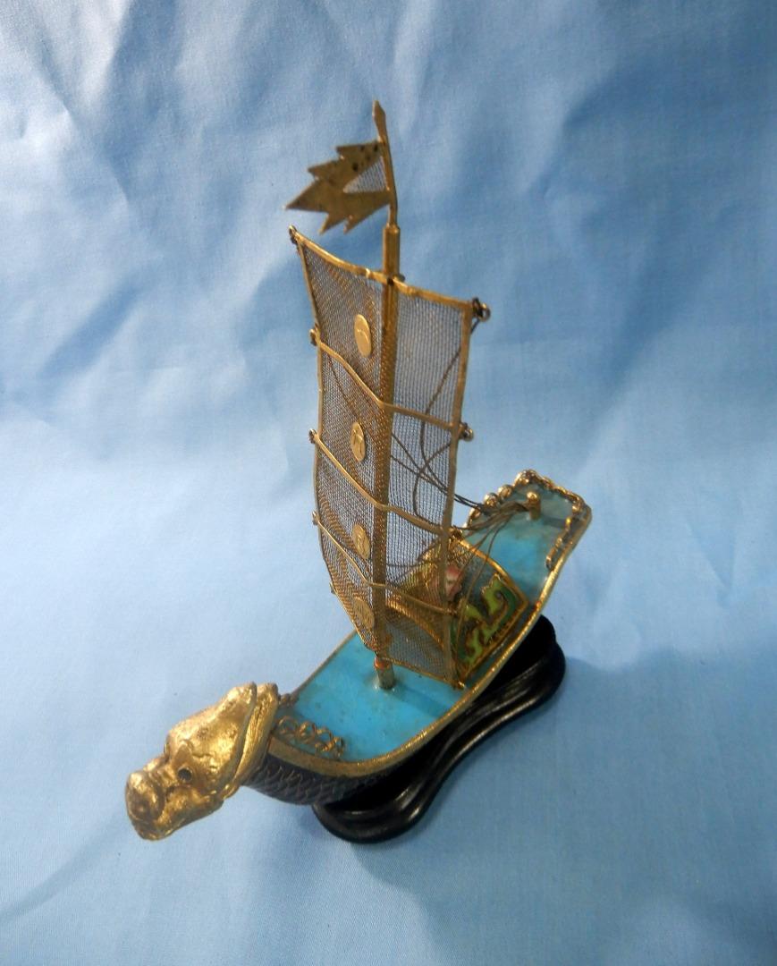 Antique rare Chinese cloisonne sailboatdragon head filigree sail circa ...