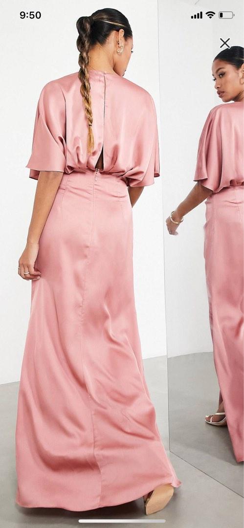 ASOS SATIN KIMONO MAXI DRESS DUSKY ROSE UK12 Women s Fashion Dresses Sets Dresses on Carousell