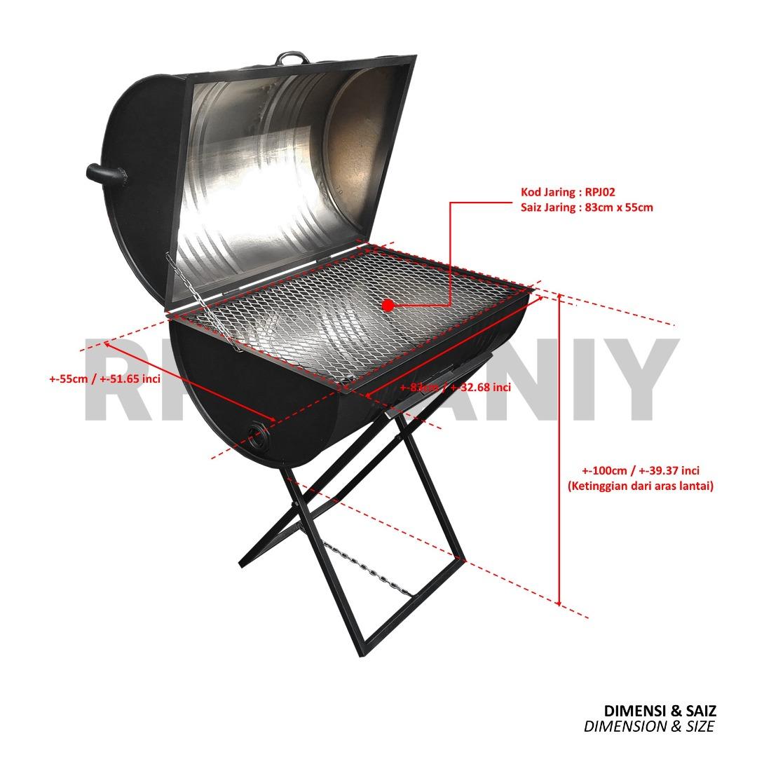 BBQ Grill Outdoor Drum Set Tong Drum 200L BBQ Set Complete With Mild Steel Grill Net Big Size