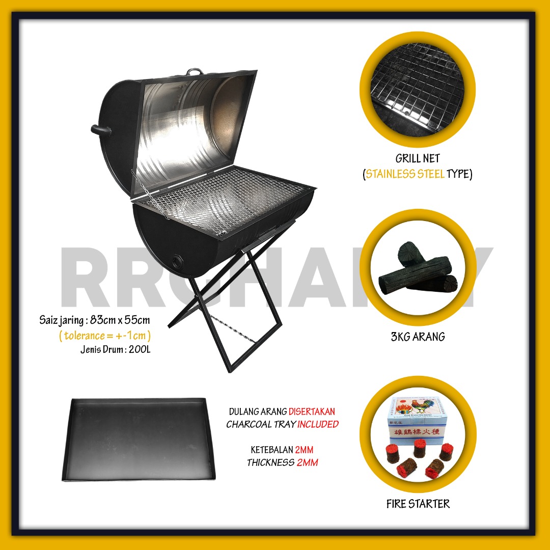BBQ Grill Outdoor Drum Set Tong Drum 200L BBQ Set Complete With