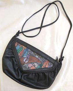 BLACK SLING BAG WITH TOOLED & PAINTED TREES
