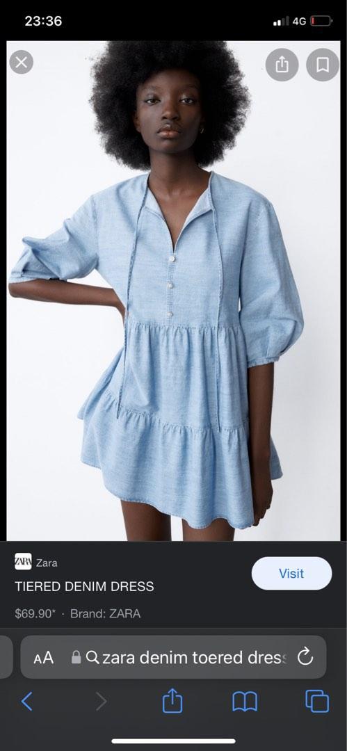Zara denim dress with puffy sleeves on sale