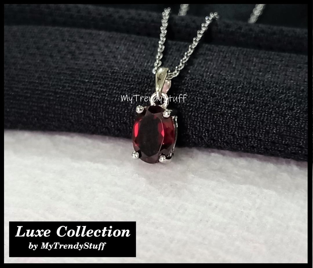 Garnet solitaire clearance necklace