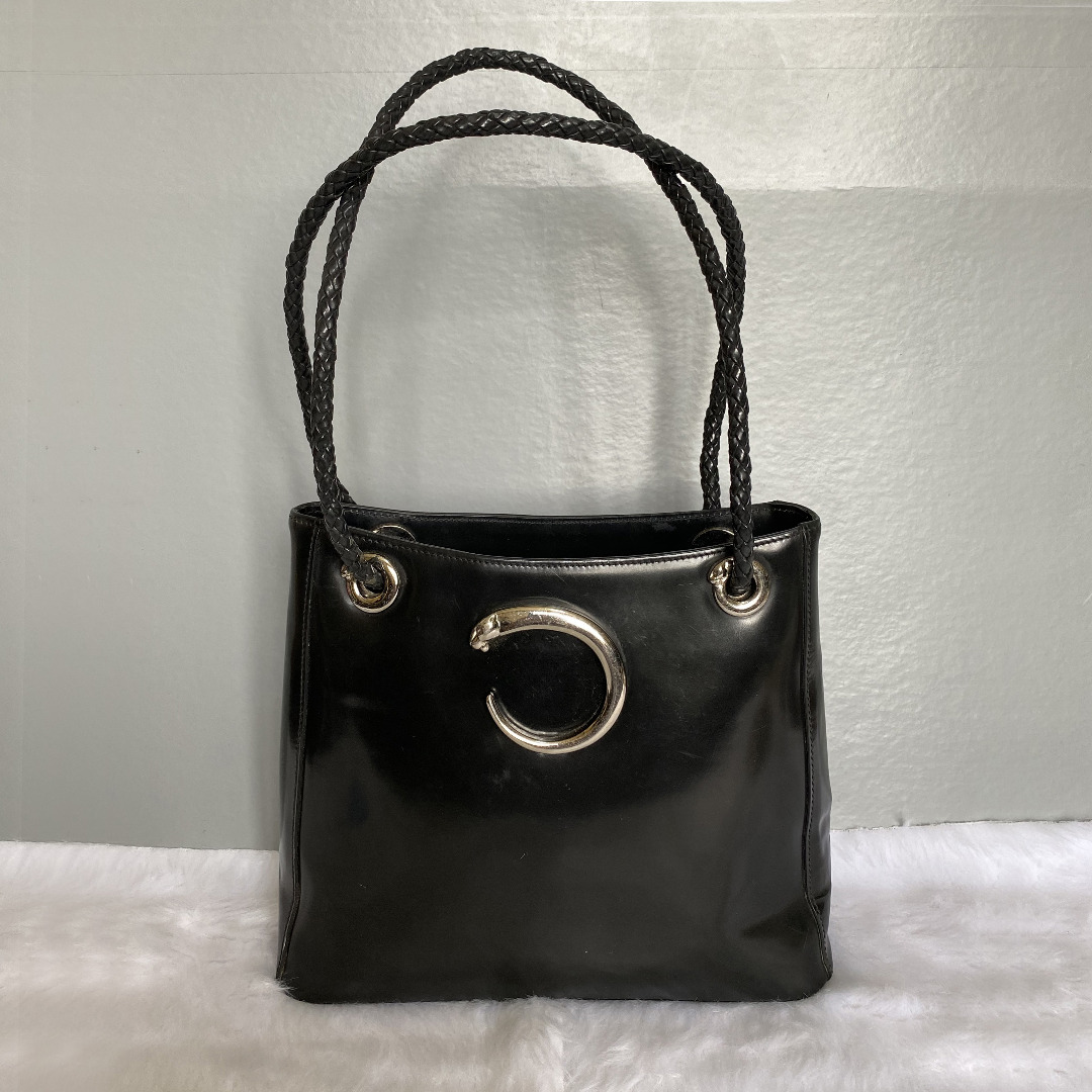 Cartier Panthere Vintage Black Patent Leather Shoulder Bag
