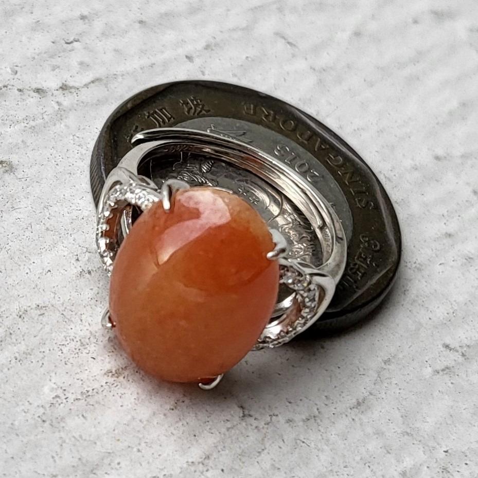 Certified Type A Icy Jadeite Ring UNHEATED Ice Red Jade Cabochon
