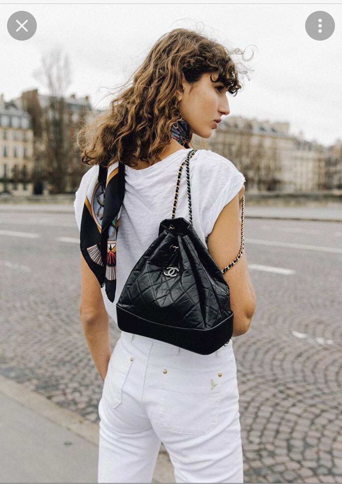 CHANEL Quilted CC Gabrielle Backpack Rucksack Calfskin Leather White Black