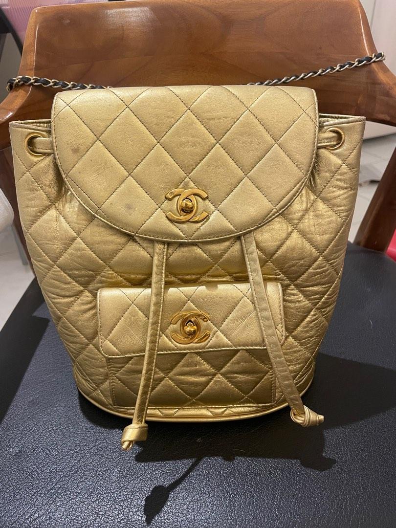 Chanel Vintage Quilted Lambskin Duma Cc Logo Beige Leather