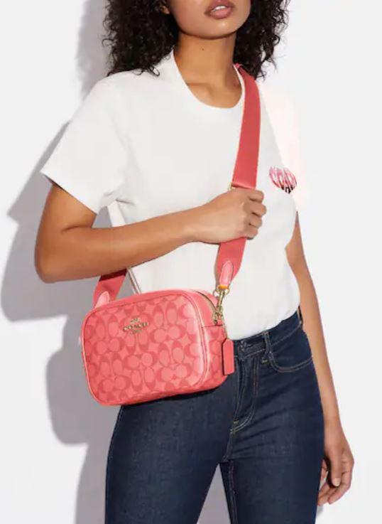 COACH Jamie camera bag in blocked signature canvas (pink lemonade