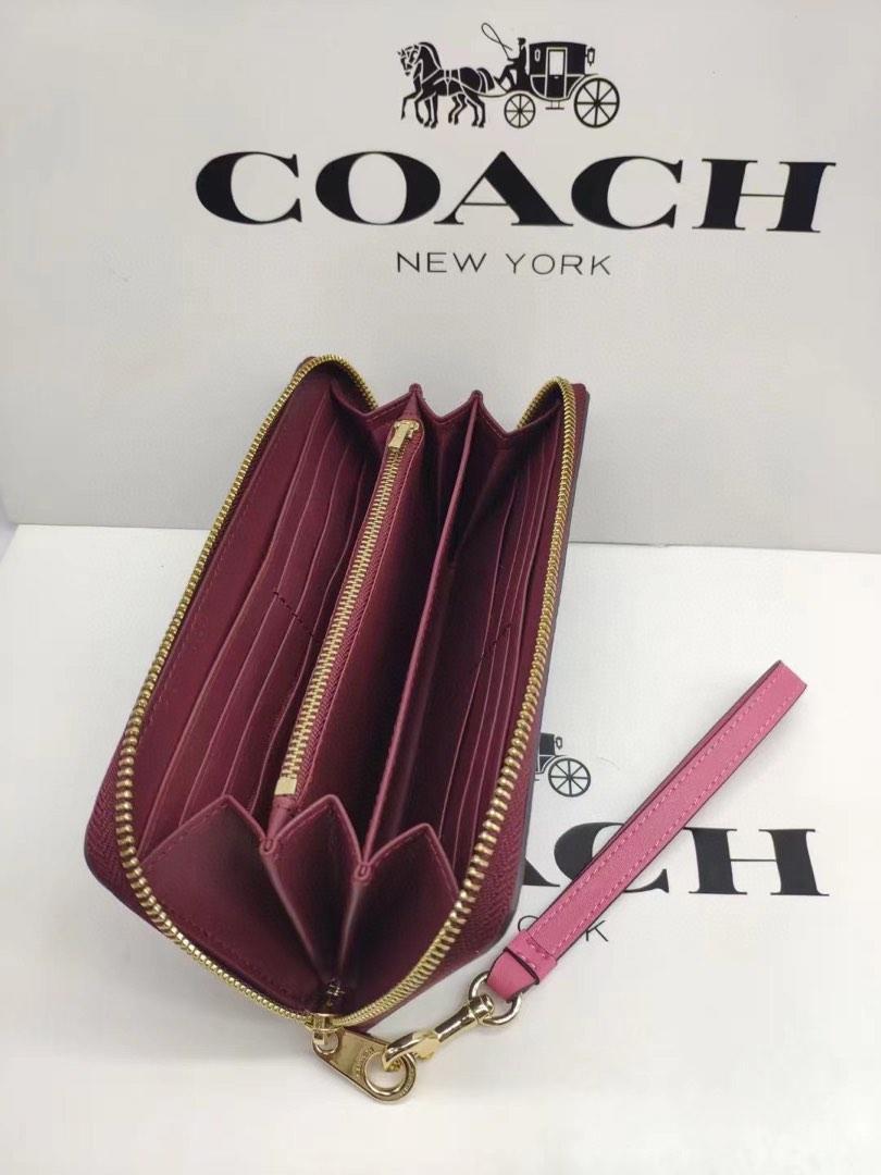 Coach Long Zip Around Wallet In Signature Canvas C4452 Lt Khaki/Powder Pink  $298