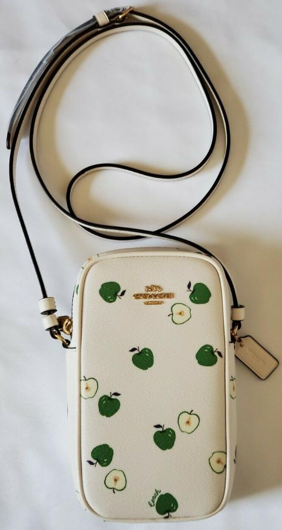 COACH NORTH/SOUTH ZIP CROSSBODY WITH APPLE PRINT, Women's Fashion, Bags