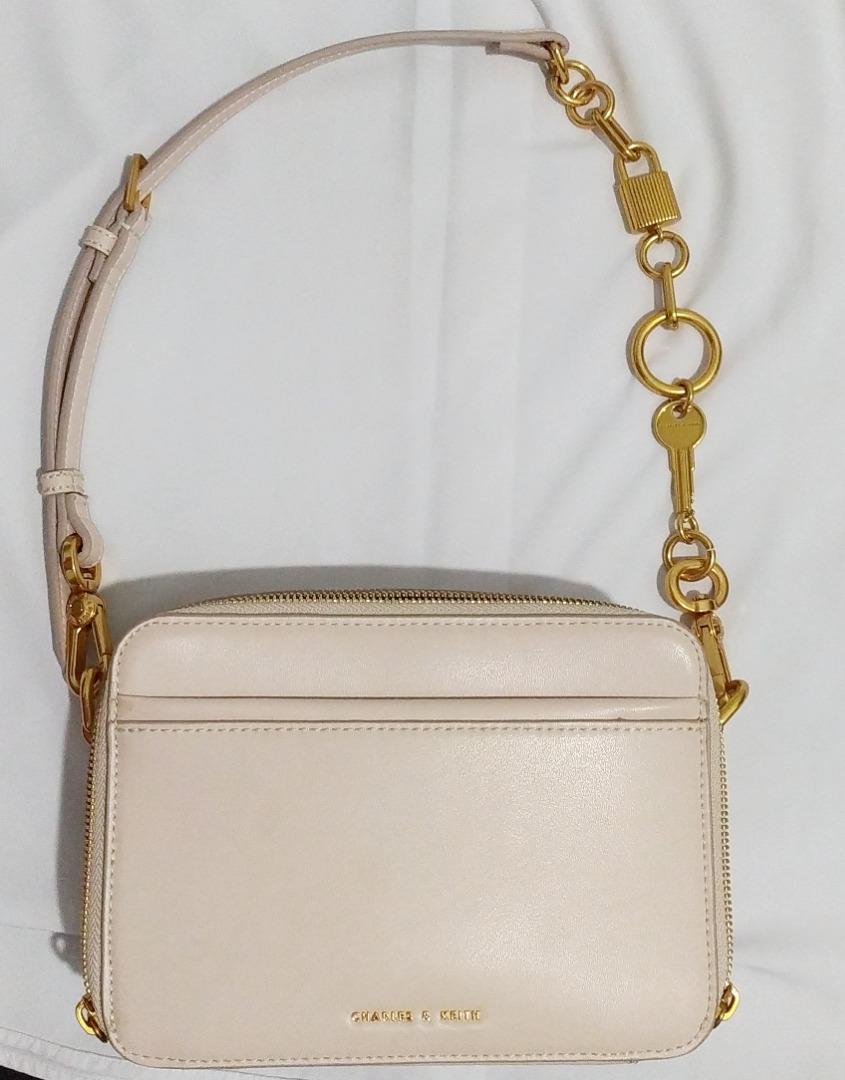 Lock & Key Chain Handle Bag - Cream