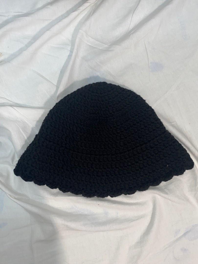 Crocheted Black Bucket Hat, Women's Fashion, Watches & Accessories
