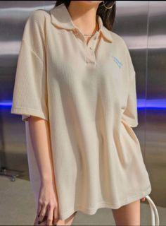 DAZY Waffle Knit Half Button Placket Drop Shoulder Oversized Tee