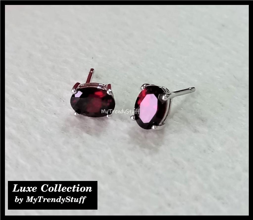 Red garnet stud earrings hot sale